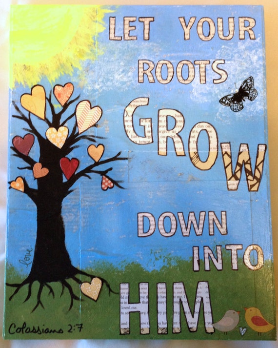 Mixed Media Canvas Wall Art Let Your Roots Grow by PrettyCraftyGal