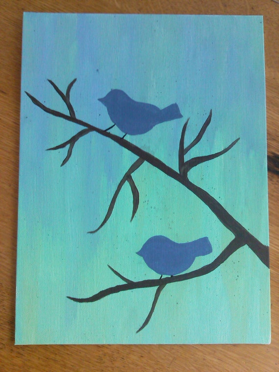 Items similar to Birds on a branch painting. Very vibrant! 9x12