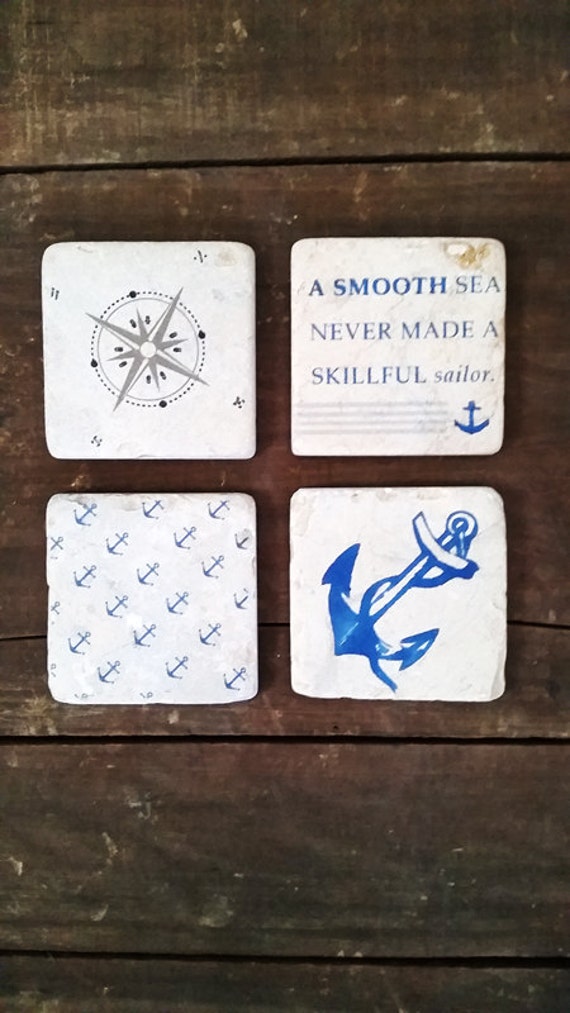 Nautical Coaster Set 4 By RasurePrintsLLC On Etsy