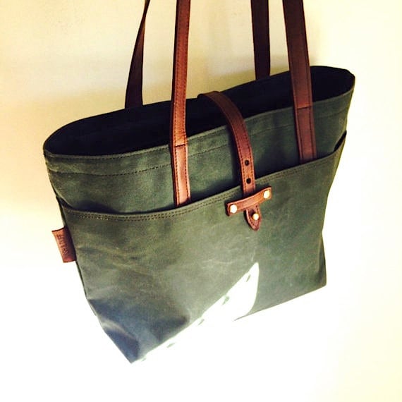 Canvas tote with leather handles