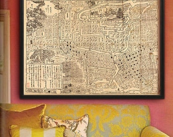 Tokyo map 1682, Historical map of Tokyo, Edo, 4 sizes up to 48x36" (120x90cm) Woodblock map of Edo, Tokyo Japan - Limited Edition - Print 16