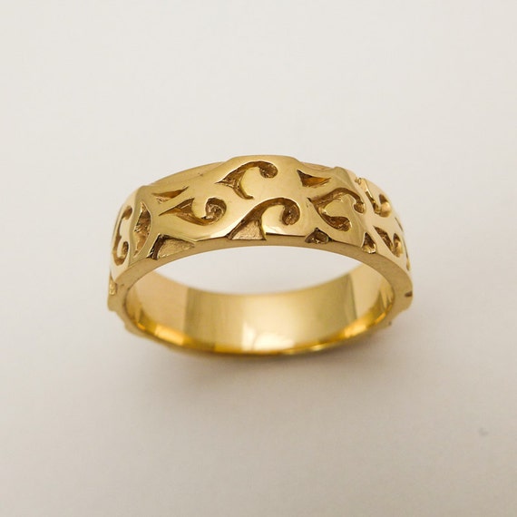 Men's wedding ring Unique wedding band 14 karat solid