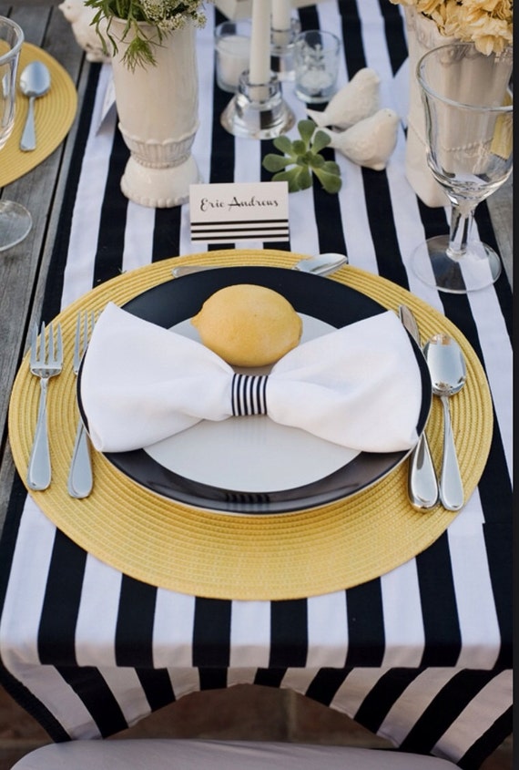 Black White Stripe Satin Monochrome Tablecloth Wedding Event