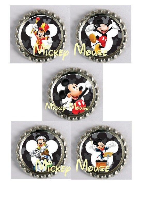 5 Mickey Mouse Inspired Finished Bottle CapsSet 2