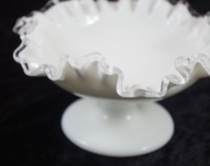 Storewide 25% Off SALE Vintage White (Milk Glass) 7" Tall Fenton Silver Crest Compote