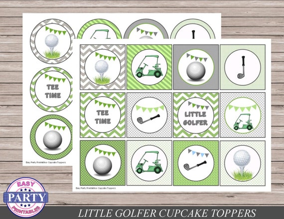 Golf Party Cupcake Toppers Instant Download green Golfing