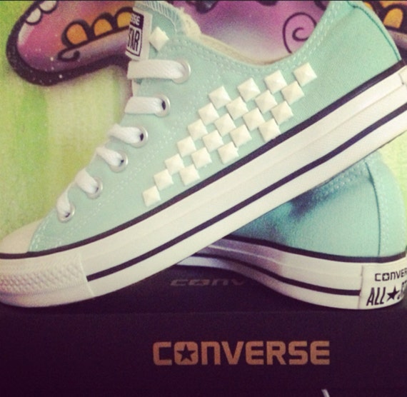 Custom Mint Studded Converse All StarChuck by DiamondEyesChicago