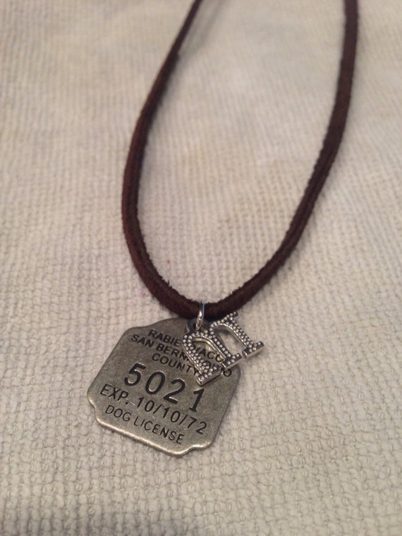 Items similar to Rabies Tag Initial Leather Necklace on Etsy