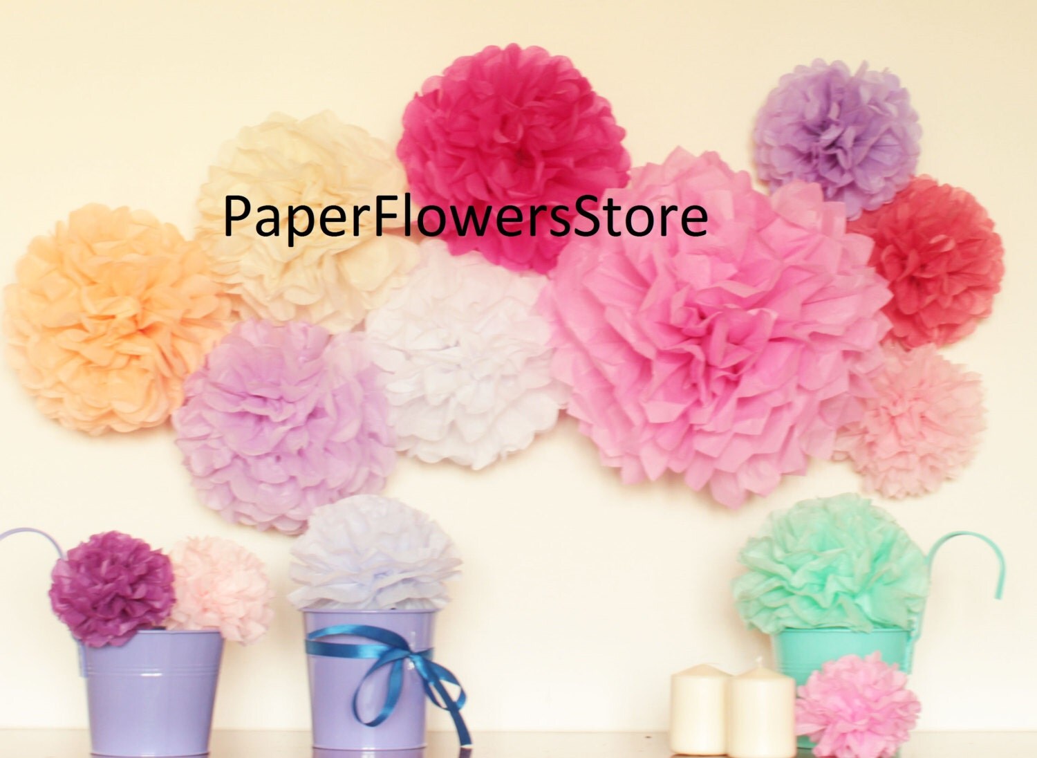 Tissue Paper Flowers set of 18 9/9 Coral Hanging