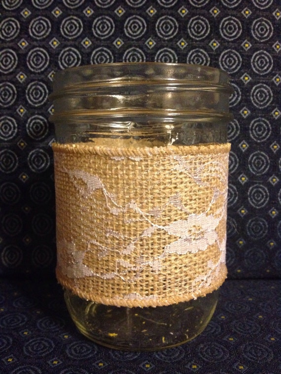 Burlap and Lace Mason Jars Set of 5 by PKsTRINKETS on Etsy