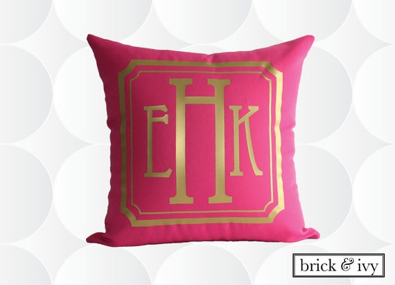Monogram Throw Pillow Cover Gold or Silver Square Monogram