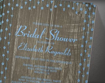 Blue Rustic Country Barn Wood Bridal Shower invites