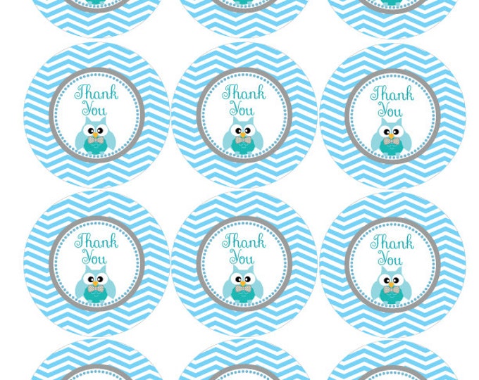 Thank You Favor Tags Owl Ligh blue & grey. Chevron. Printable Favor Tags Baby Shower Birthday diy Thank You Tags INSTANT DOWNLOAD
