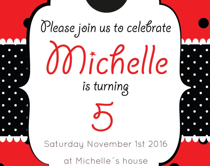 Minnie Birthday invitation. Minnie Mouse inspired invite. Printable.