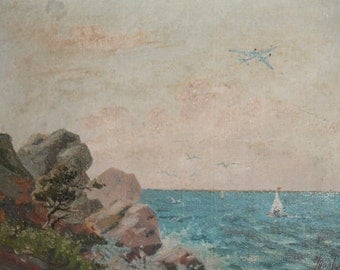1959 Impressionist seascape oil painting signed