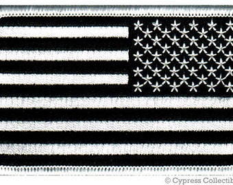 AMERICAN FLAG PATCH Reverse Black and White embroidered iron-on applique