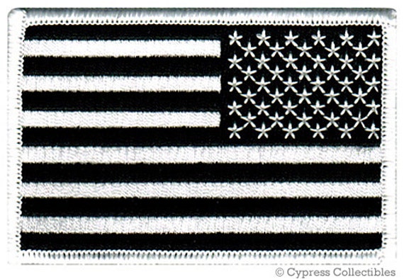 American Flag Patch Reverse Black And White Embroidered