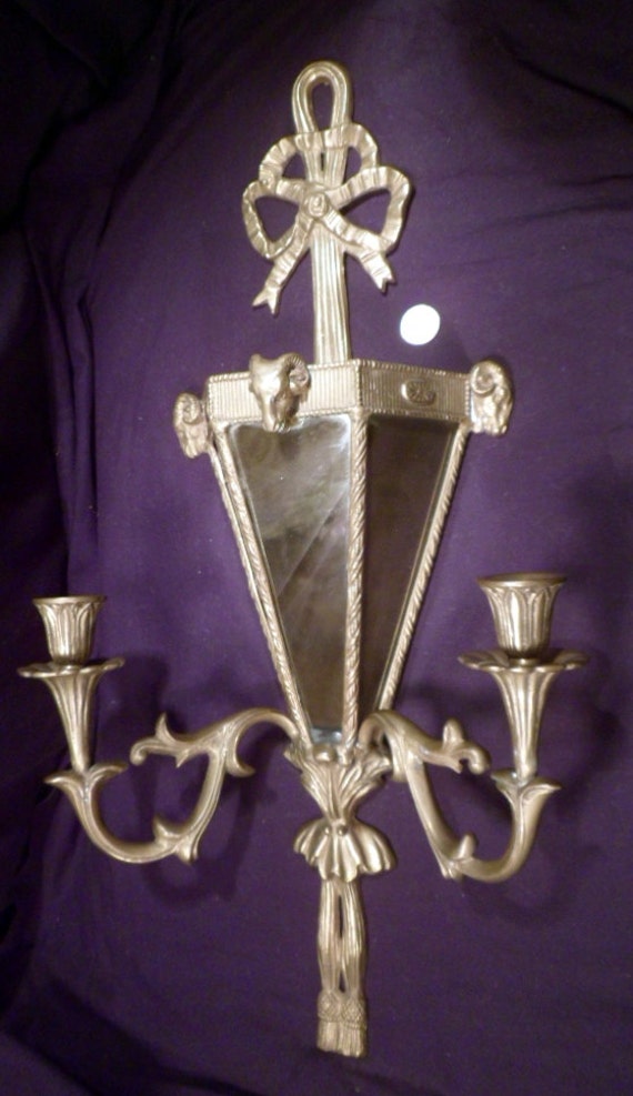 Pair of Large Vintage Brass Wall Sconces Candle-Holders