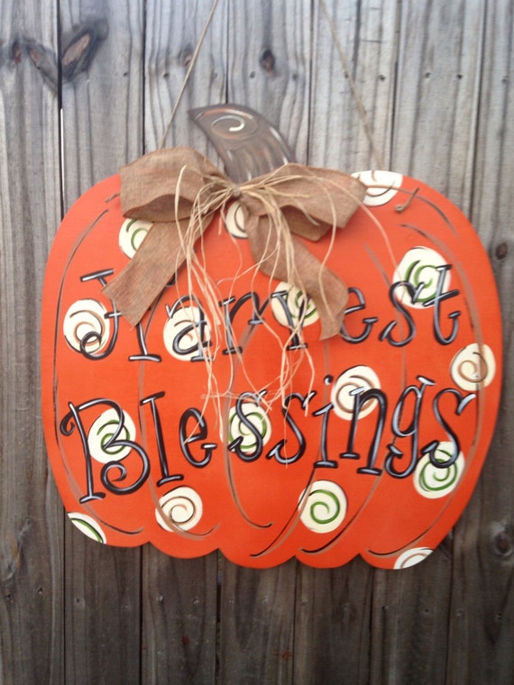 Hand Painted Wood Pumpkin Door Hangers by TheCanvasSign on Etsy