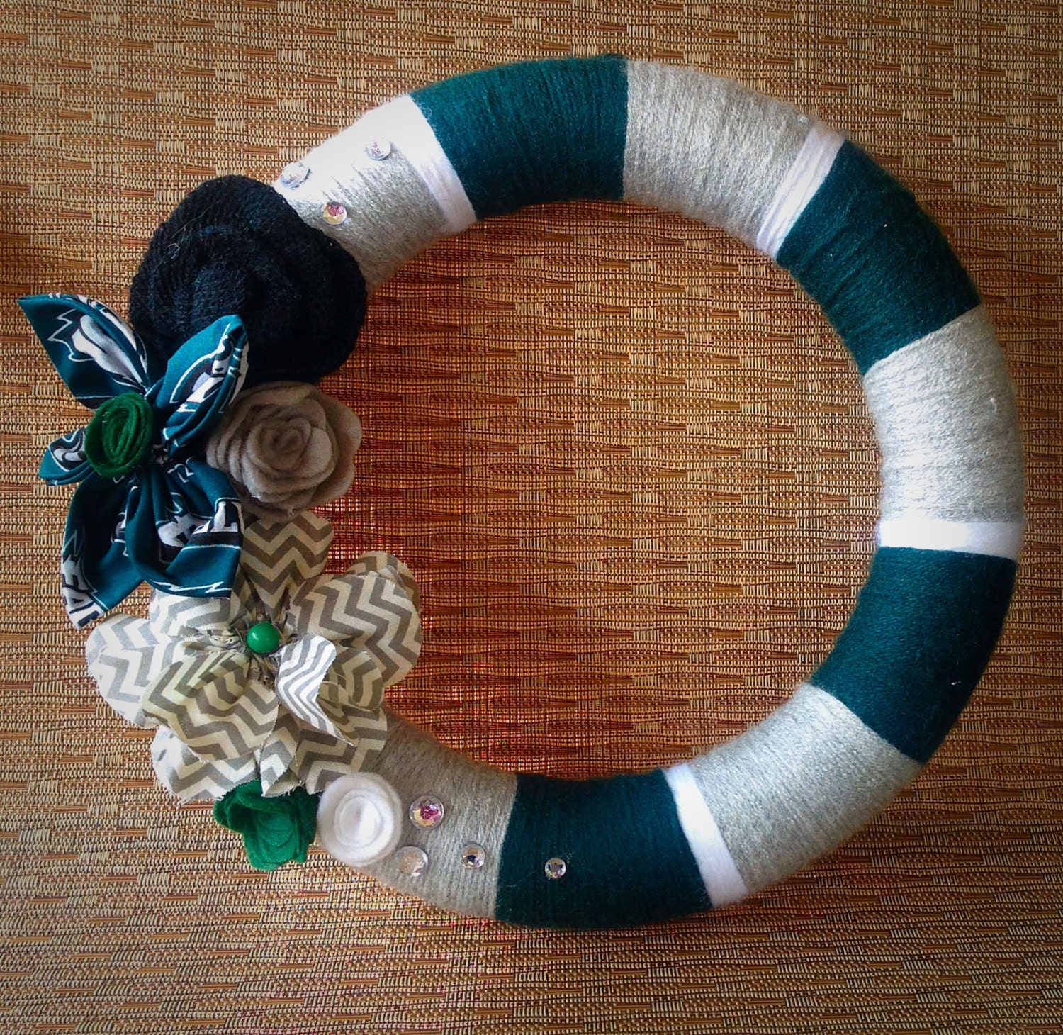 12 in Philadelphia Eagles yarn wrapped wreath with rhinestones