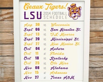 LSU Football 2014 Schedule - Instant Download - 8x10 - Printable Art