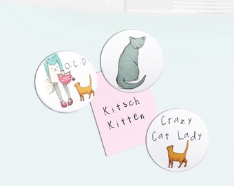 Cat Fridge Magnets - crazy cat lady obsessive cat disorder ginger cat kitten x 3