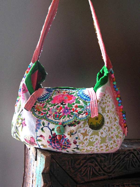 Handmade Heavenly Bag Vintage Embroidery Beaded Slouchy
