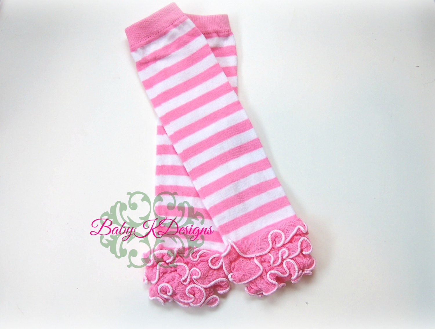 Pink n White Baby Leg Warmers. Striped Legwarmers. by BabyKDesigns