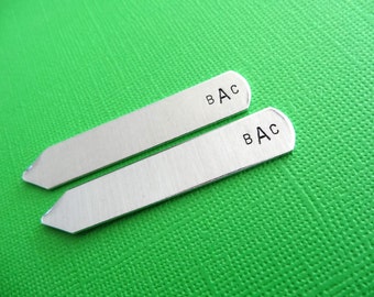 Personalized Collar Stays - Initials, Monogram - Custom Hand stamped Collar Stays