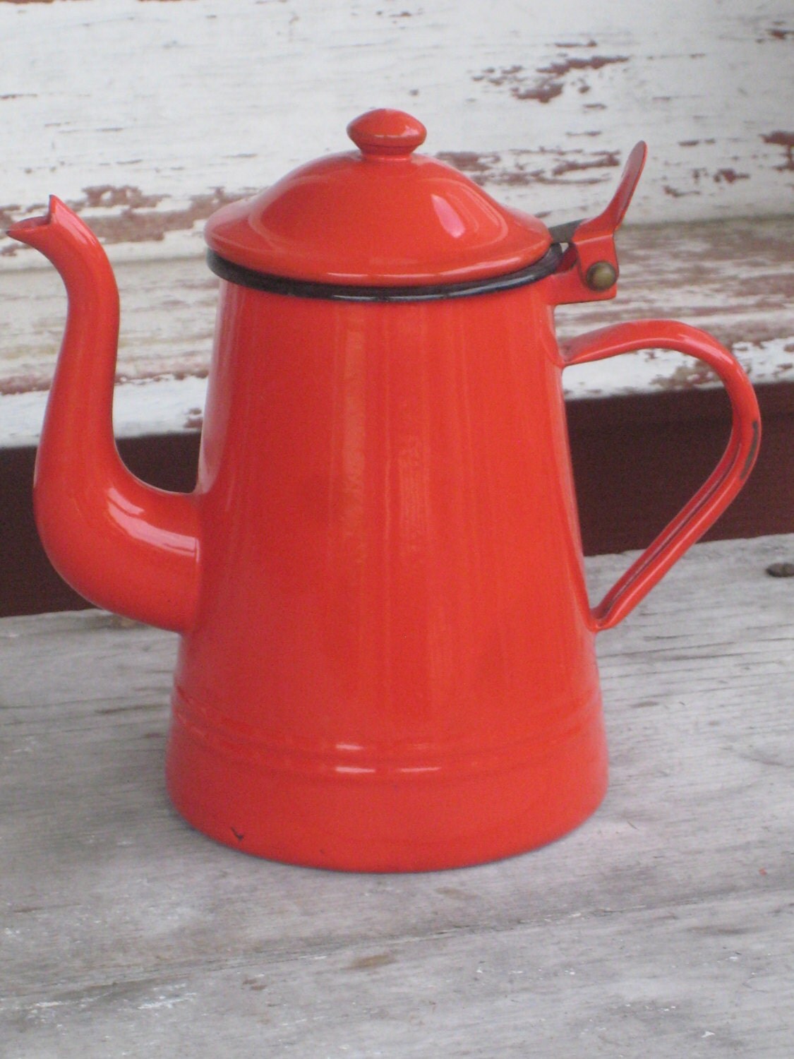 Vintage Enamel Red Coffee Pot From Due Leoni Bassano Westen 1467