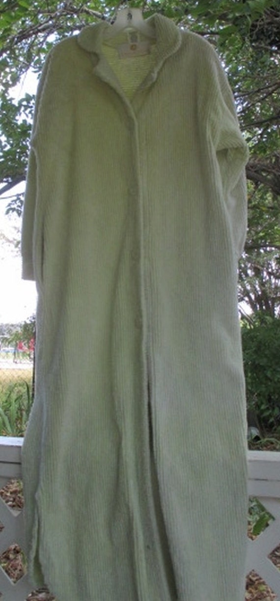 Vintage Robe Chenille Long Floor Length Button Down Pastel