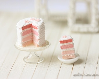 Dollhouse Miniature Food - Pink Rainbow Cake