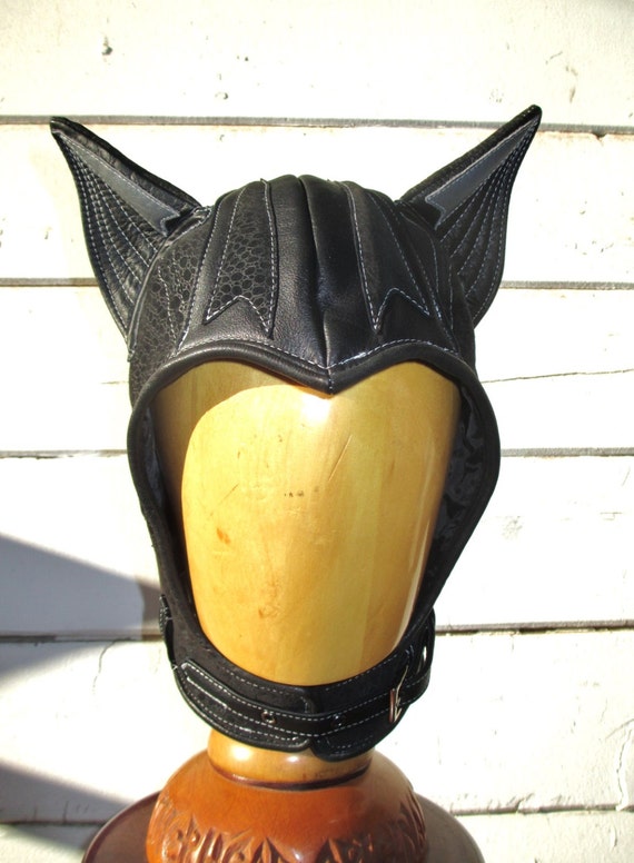 CatEar Kitty Aviator Hat in Black/ Gray Leather/ Suede with
