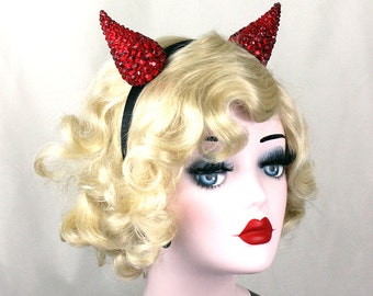 Red Devil Horns, Halloween Costume, Swarovski Crystal, Hair Accessory, Headband, Clip In Horns, other colors available