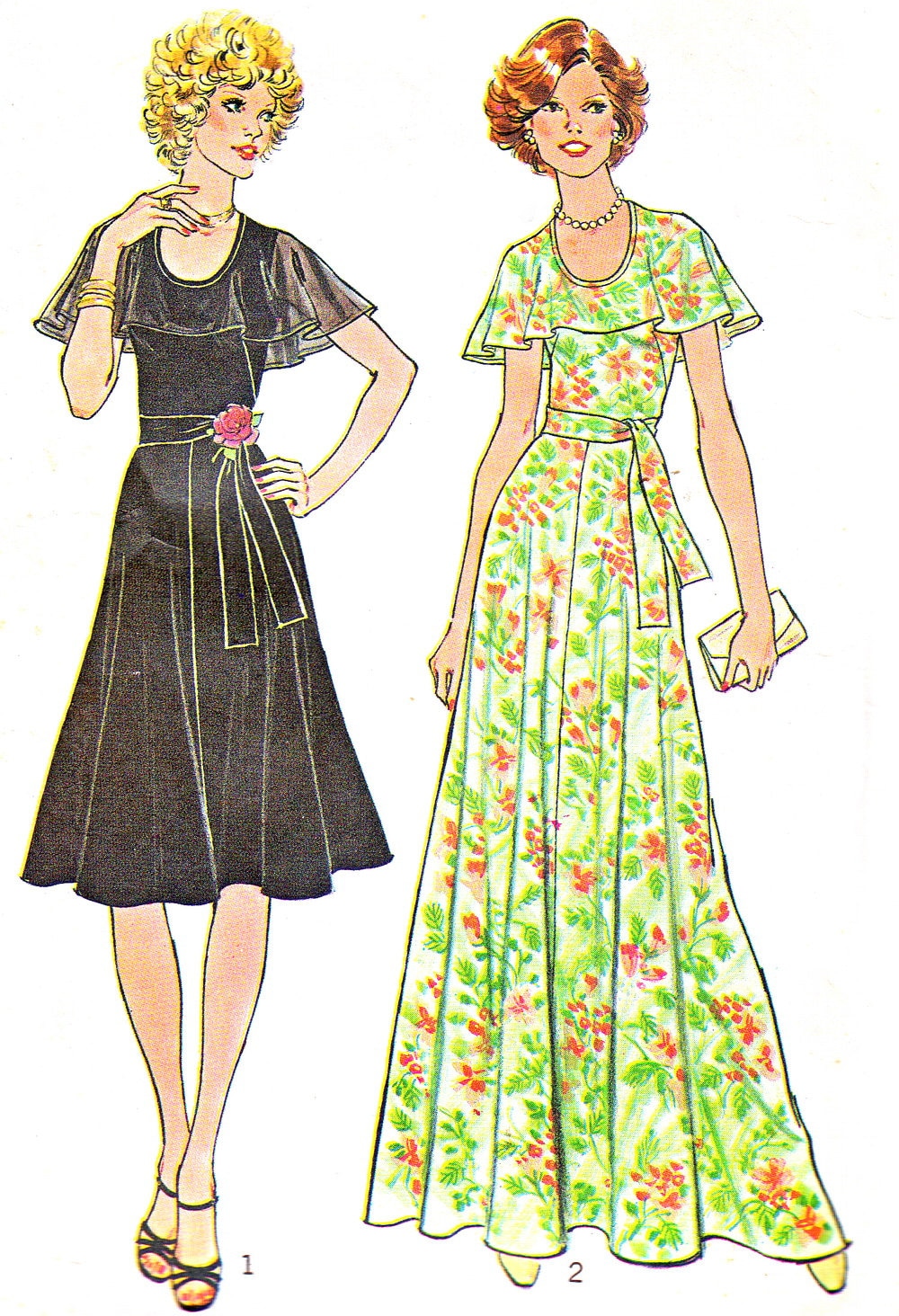 1970s Dress Pattern Simplicity 7382 Fit and Flare Maxi or Midi