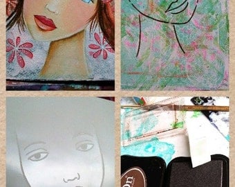 STENCIL Original face stencil Fae Face - use in your mixed media work - reusable Art Stencil