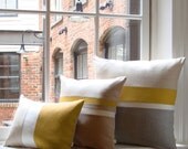 Mustard Yellow & Gray Chambray Striped Colorblock Pillow Cover Set of 3 - Modern Home Decor by JillianReneDecor
