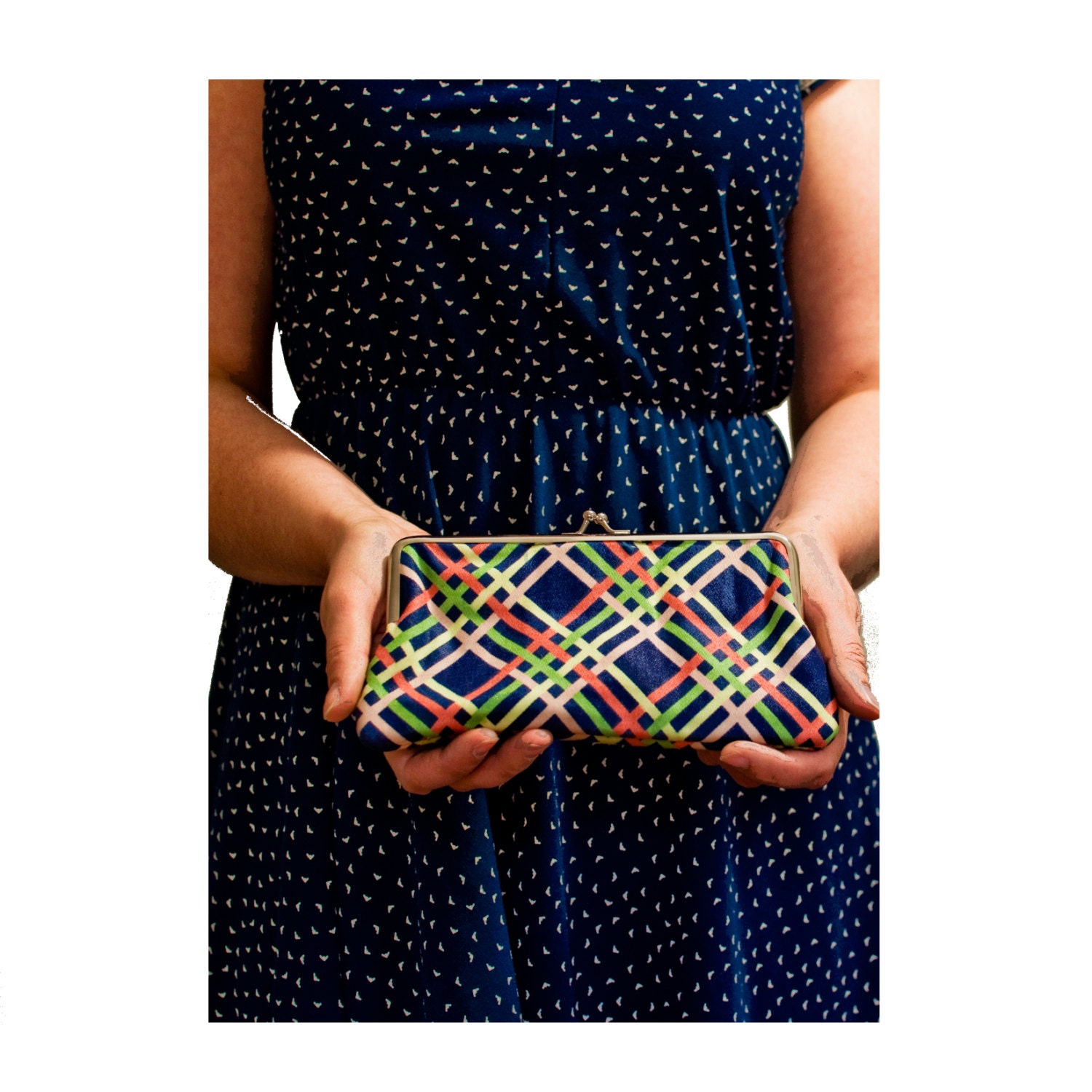 Small Purse Frame Clutch Plaid Silver Kisslock frame