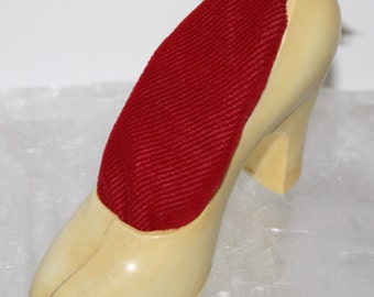 Antique Vintage Celluloid, PINCUSHION, High heel,mad men era, 50-60's, pin cushion, vintage sewing,hat pins,