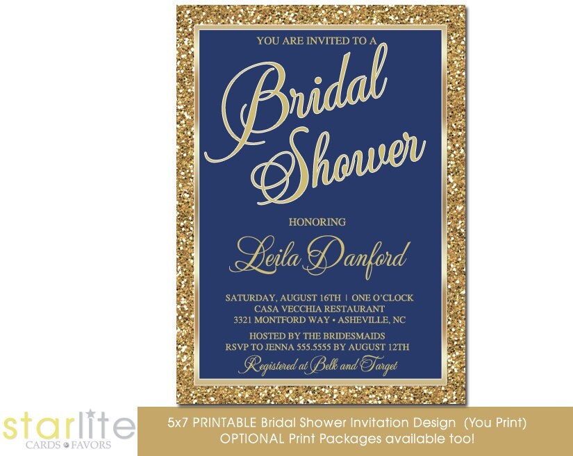 Navy and Gold Bridal Shower Invitation Navy Blue Gold