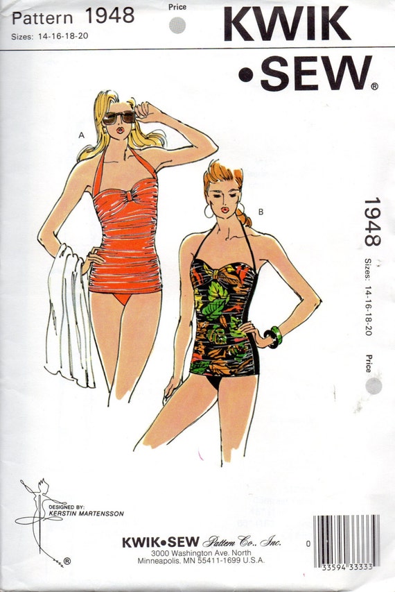 1980s Kwik Sew 1948 Misses 1 Piece Ruched Swimsuit Pattern