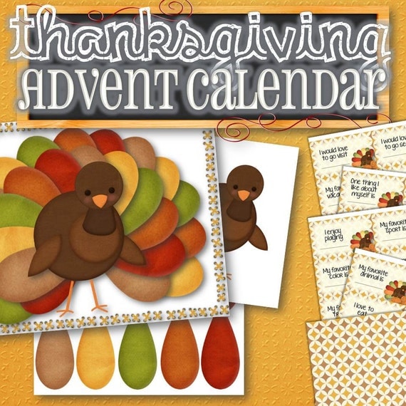 Turkey Advent Calendar with Thankful Prompt Cards INSTANT