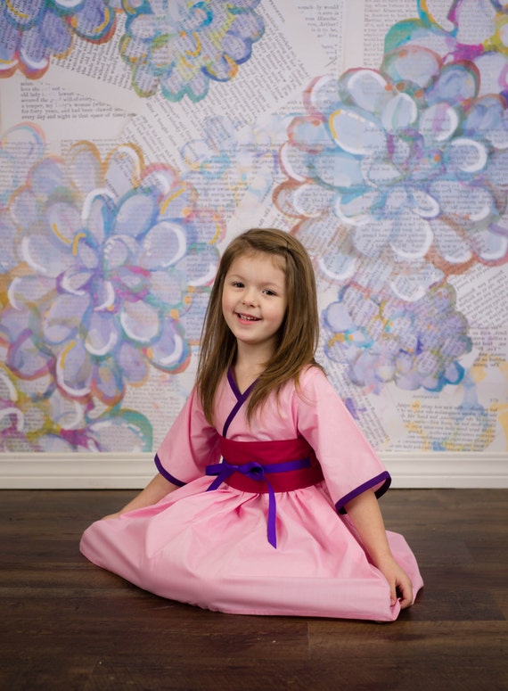 Little Girls Birthday Dress - Girls Mulan Dress - Mulan Dress Up - Toddler Dress - Mulan Costume - Pink Dress - Sizes 2T to 7