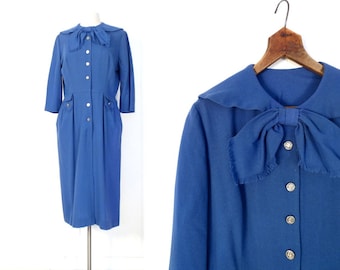 Vintage 1950s Dress | Cornflower | Blue 50s Dress | Bow Dress | Large L