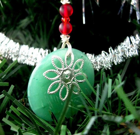 Christmas Decor, Gemstone Ornament. Handmade Decoration. Aventurine
