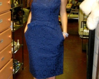 1960s Dark Blue Wiggle Dress