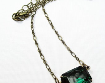 Art Deco Necklace - Victorian Jewelry - Emerald Green Crystal Sideways Necklace - LANCASTER Emerald