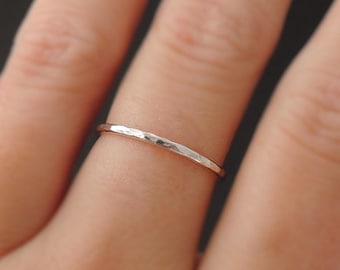 Sterling Silver Ring hammered skinny 16 gauge stackable ring