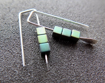 small hematite earrings. green jewelry. geometric jewellery. Canadian seller.