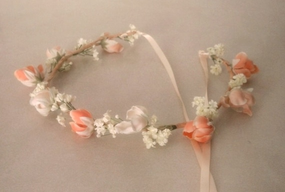 Summer Bridal Floral crown blush peach dreamy hair Wreath garland Woodland wedding accessories Flower girl halo headpiece Aussie Bride